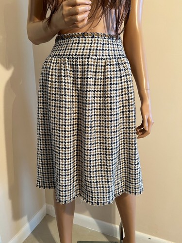 Authentic CHANEL '08P CC Logo Tweed Houdstooth Braided Trim Skirt sz 38 - Picture 1 of 12