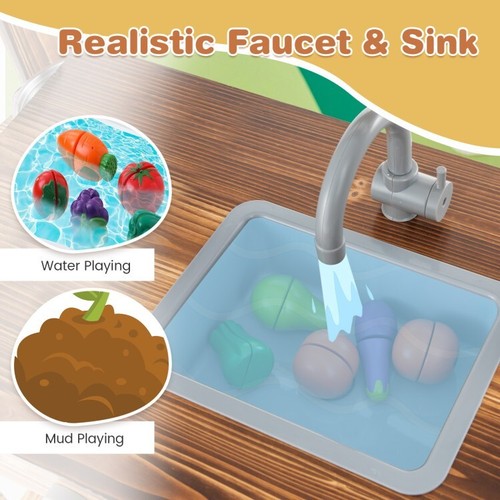 Wooden Mud Kitchen Playset Kids Pretend Play Kitchen Outdoor Gift Kids w/Sounds - Picture 10 of 10