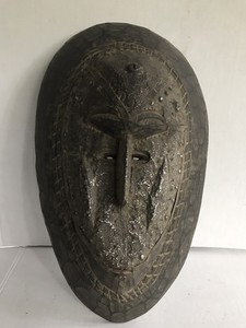 Ivory-Coast-Rustic-tribal-African-ceremonial-mask-brass-inlay-hand-crafted-wood