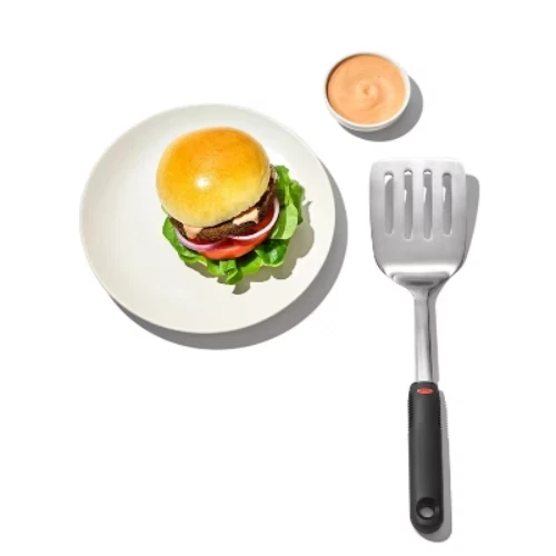 OXO Stainless Steel Turner Black: Soft-Grip Handle, Slotted Cooking Spatula