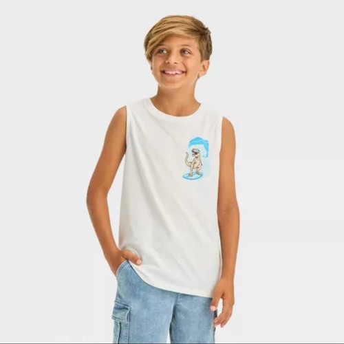 Boys' Printed Muscle Tank Top - Cat & Jack Size M 8 White