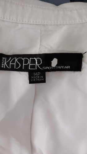 KASPER Sportswear Women White Cotton Spandex 3/4 Sleeve Open Front Blazer Jacket - Picture 7 of 11