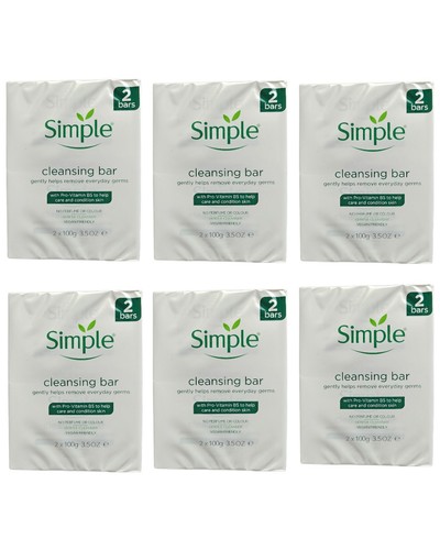 6 Simple Cleansing Soap Bar With Pro-Vitamin B5 Twin Pack 100g  (12 Soaps ) - Picture 1 of 5