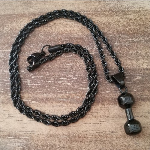 Dumbbell Necklace, Stainless Steel, Fitness Gym Jewelry - Picture 3 of 3