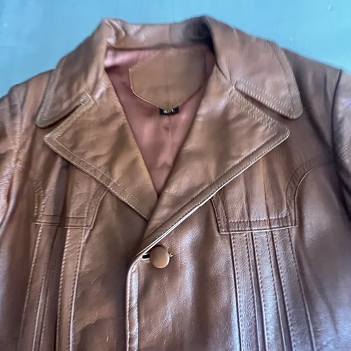Vintage Ledermantel Pioneer Wear Style Jacke rostorange Einzelbrusttaschen - Bild 7 von 13