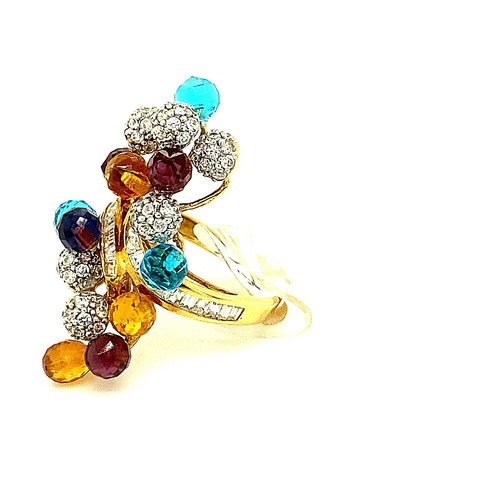18k Gold Ring mit farbigen Steinen - Bild 7 von 9