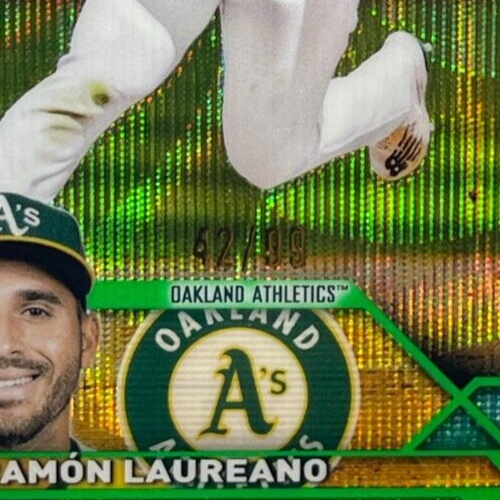 Ramon Laureano 2023 Topps Chrome Green Wave Color Match #42/99 Oakland A's - Picture 3 of 3