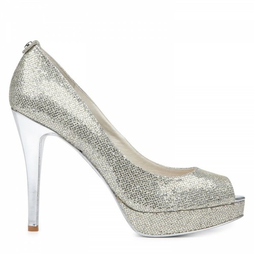 Michael KORS YORK BLACK SILVER GOLD GLITTER OPEN TOE PLATFORM PUMPS I LOVE SHOES - Picture 14 of 15