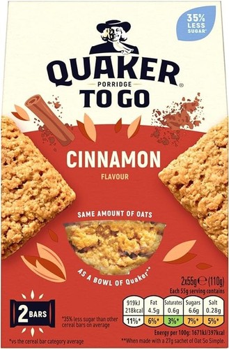 Cinnamon  TO GO Squares Quaker Porridge 55 g Pack of 6 - Picture 2 of 5