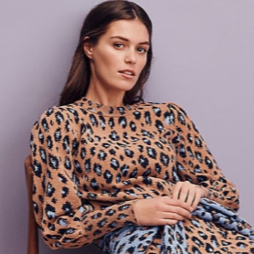 Ann Taylor Leopard Jacquard Animal Print Puff Sleeve Sweater NWT Size S Ret $90 - Picture 1 of 4