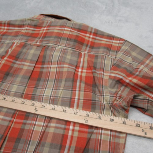 Red Head Shirt Mens Medium Orange Plaid Pockets Short Sleeve Button Up NEW - Picture 10 of 11