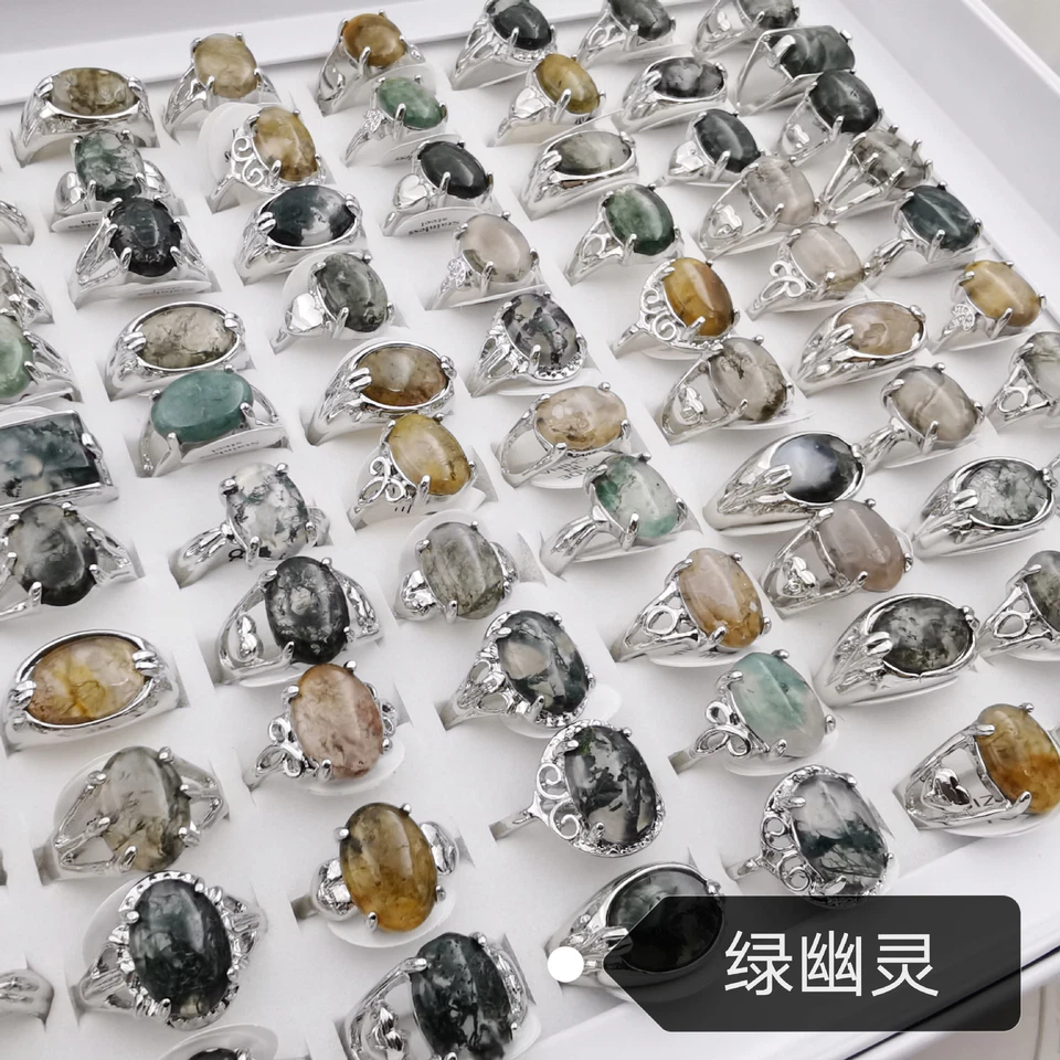 Lote al por mayor de 30 piezas de joyas de moda mezcladas piedras naturales plata P anillos para dama Foto 2 de 4