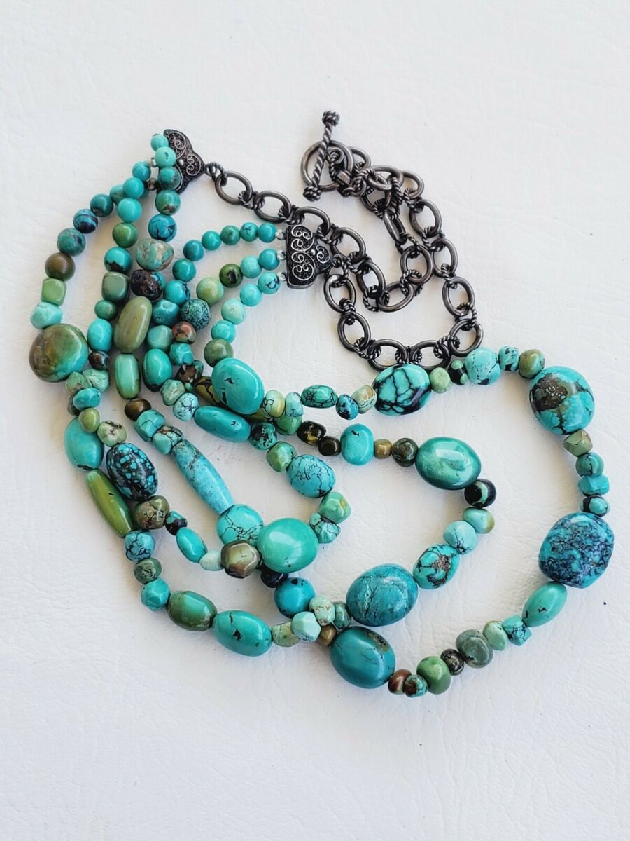 Turquoise Sterling Silver Filigree Necklace 22 Turquoise Sterling Silver Filigree Necklace 22