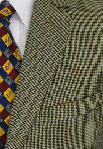 40 S Tasso Elba Beige Houndstooth Plaid 2 Btn Mens Jacket Sport Coat Blazer - Picture 4 of 9