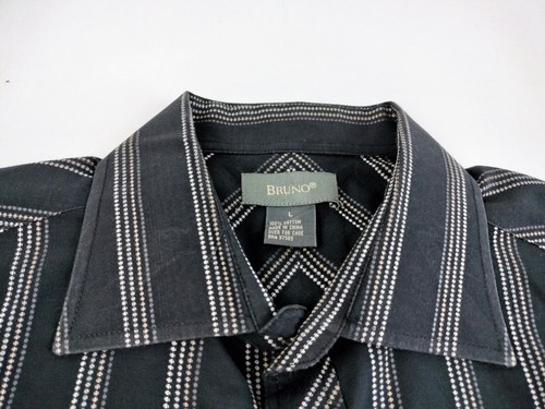 Camisa Bruno Para Hombre Manga Larga Botón Frontal Negra Multi Rayas Talla Grande Algodón  - Imagen 3 de 4