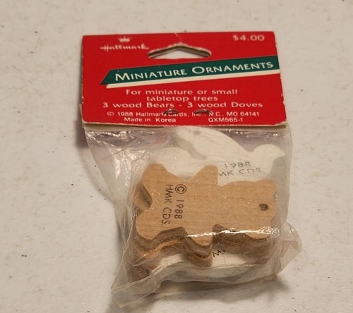 3 Holzbären und 3 Holztauben ~ ungeöffnet ~ 1988 Punze Miniatur Ornamente - Bild 2 von 2