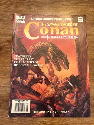 Savage Sword Of Conan The Barbarian # 225 FN Marvel Comic Book Magazine 5 J312