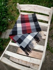 Vintage Perry Ellis Scarf 100 Wool Plaid Red Black Gray Unisex Fringe Germany