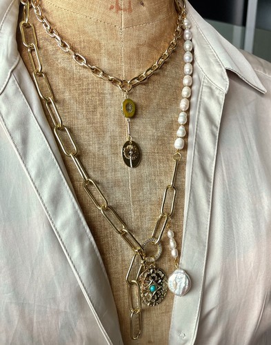 Halskette Pusteblume Lagenlook vergoldet Vintage Stein Geschenk Frau Schwester - Bild 7 von 9