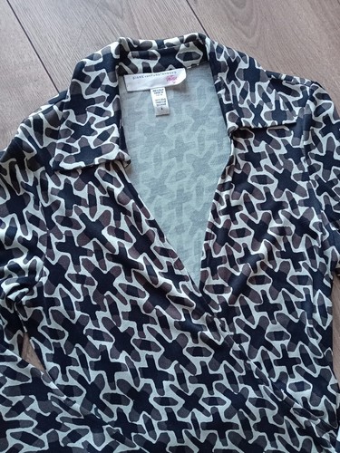 DIANE VON FURSTENBERG JEANNE VINTAGE SILK WRAP DRESS UK8 US4 Graphic Retro CS - Picture 3 of 4
