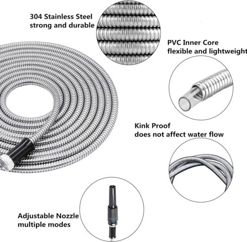 25FT / 50FT Stainless Steel Metal Garden Water Hose Flexible Heavy Duty Pipe US - Picture 3 of 14