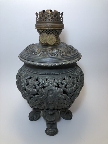 Antique Duplex Double Wick Oil Lamp - Picture 2 of 12