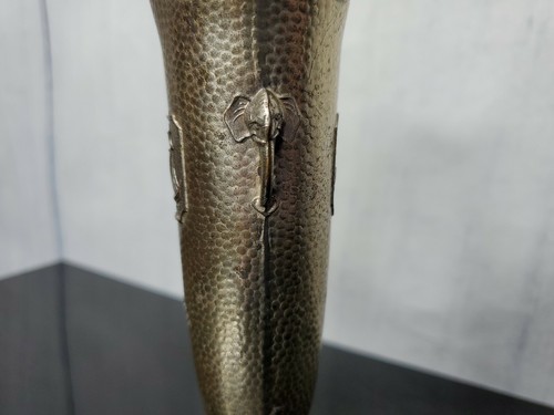 Vaso vintage in metallo con elefanti e navi da carico - colore argento - Foto 10 di 12
