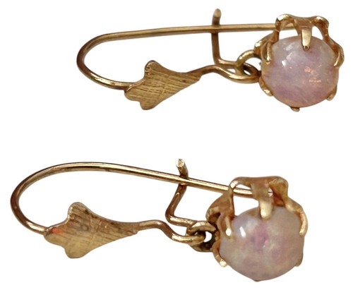 Vintage 14k Yellow Gold Opal Pierced Dangle Teacup Earrings Signed ZZ - Picture 2 of 19