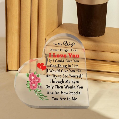 Wife Husband Valentine's Day Gift Couple Gift for Wife Heart Shaped Acrylic Deco - Picture 5 of 7