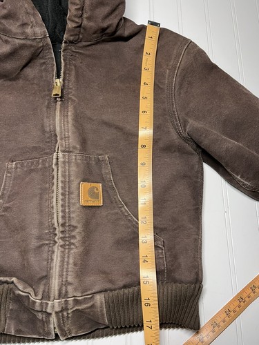 Vintage Carhartt Jacket Kids Youth S 6/7 Brown Hooded Lined YYJ130 DKB - Picture 12 of 13