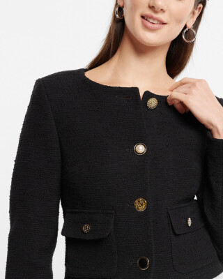 NEW EXPRESS $178 BLACK MIXED BUTTON FRONT BOUCLE TWEED
