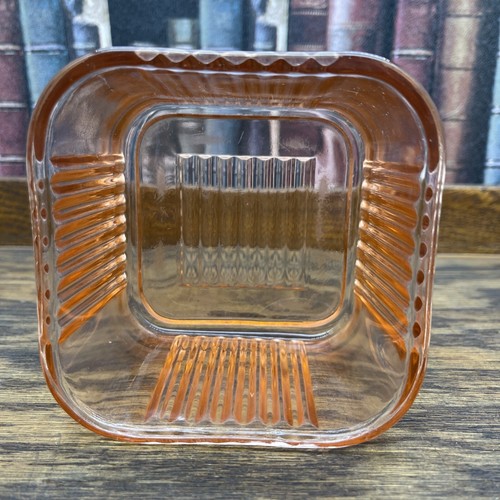 Vtg Federal Pink Depression Glass 4" x 4” Square Ribbed Dish w/o Lid - Picture 2 of 10