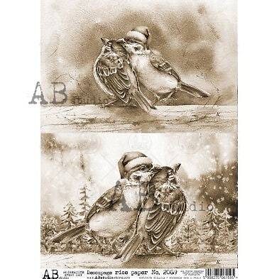 Sepia Christmas Birds | A4 Rice Paper | 8.3'' x 11.7'' Paper for Decoupage