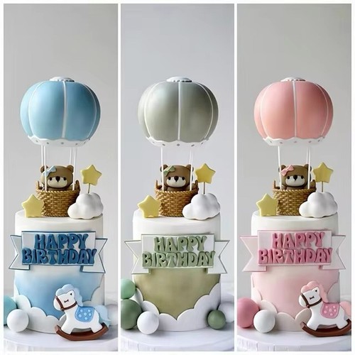 Bear Cake Toppers Baby Shower Birthday Party Decor Hot Air Balloon Pink Blue - Picture 2 of 53