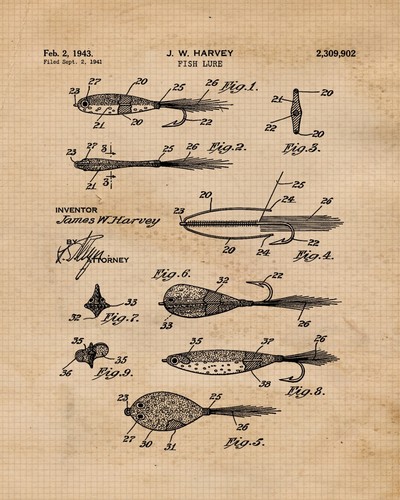 Classic Fishing Lures Patent Prints 6 (8x10) for Home Work Office Bait Rods Shop - Picture 6 of 13