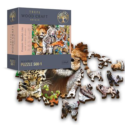 Trefl Wild Cats in The Jungle 501 Piece Jigsaw Puzzle Wood Craft15 x20 Irregu...