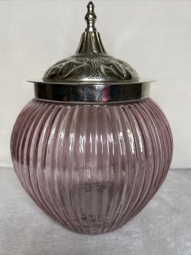 Rosa Glas & Silber dekorative gerippte runde Schüssel mit Deckel Aufbewahrung groß
