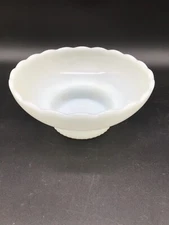 Vintage White Milk Glass Scalloped Edge Pedestal Compote Bowl E.O. Brody Co. 3"
