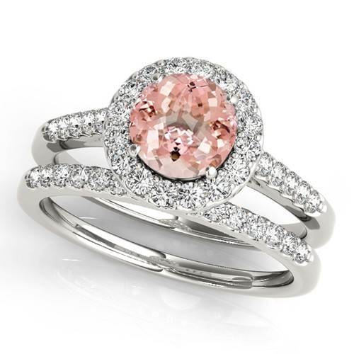 1.40 Ct. Halo Morganite And Diamond Women's Wedding/Engagement Ring in 14k Gold - Picture 5 of 10