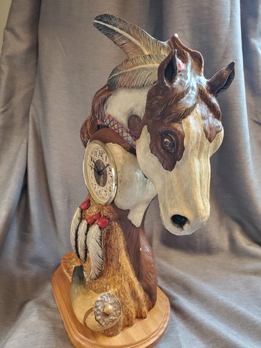 Labenz Hand Carved Wood Horse Head Clock Hand Painted SCULPTURE Art - Picture 3 of 12