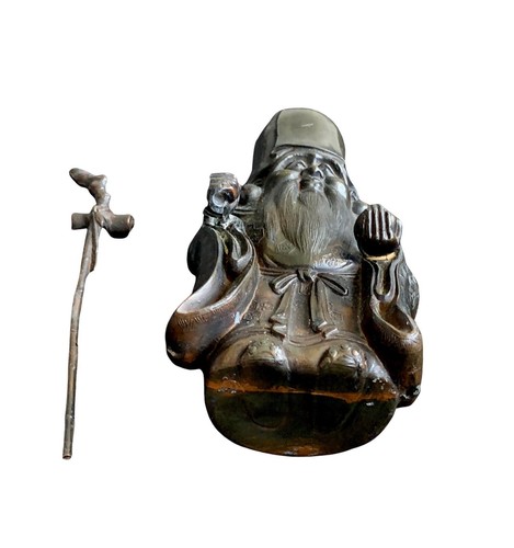 Japanese Fukurokuju Bronze Sculpture ~ God of Wisdom, Longevity - Picture 8 of 9