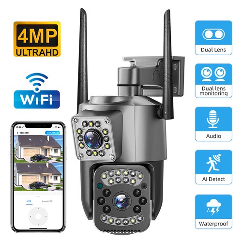 KERUI 4MP WiFi Kamera Dual Lens Wireless PTZ Kamera Outdoor 360° Überwachungskamera - Bild 14 von 14