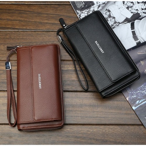Long Leather Wallet Men Phone Clutch Bag Coin Purses Credit Card Zip Blocking - Picture 5 of 15