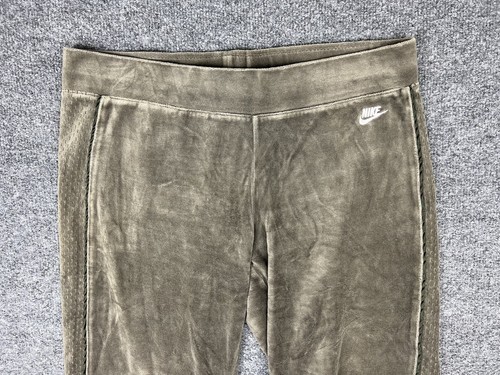 Nike Velour Track Sweatpants Brown Swoosh Logo Y2K RARE Baggy VTG Youth M (8-10) - Picture 2 of 12