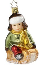 Inge Glas Boy Sled Snow Slide 1-053-15 German Glass Ornament NEW w/FREE Gift Box