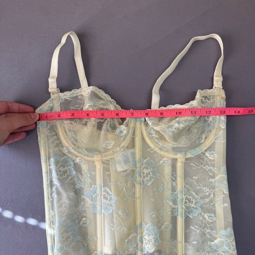 Undercover Wear bustier 36 sheer lace corset vintage set cream & blue - Picture 14 of 16