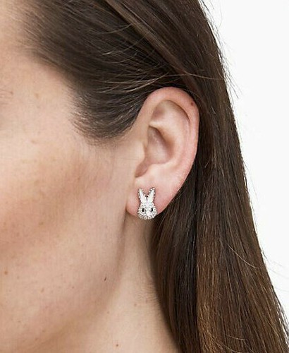 NWT Kate Spade Make Magic Rabbit / Bunny Ears Silver Plate Stud Earrings - Picture 2 of 7