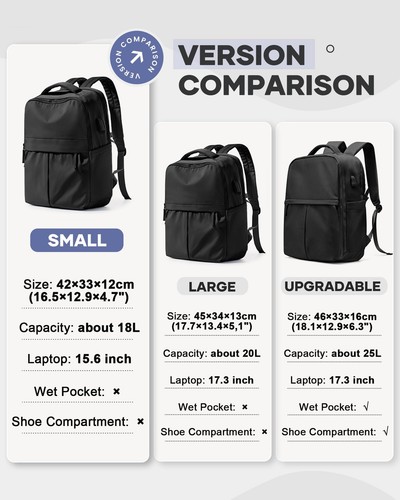 Black Carry On Backpack for Women Small Travel Laptop Bag College Men - Picture 4 of 8