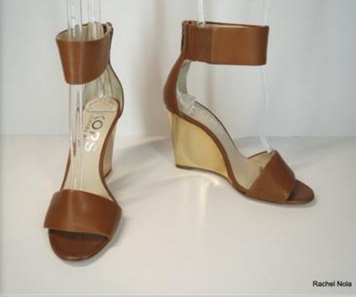 Sandalias de tacón de cuña Michael Kors talla 5,5 cuero bronceado Mary Jane con cremallera punta abierta - Imagen 3 de 12