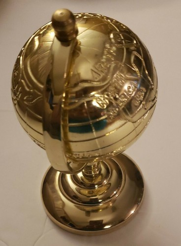 Golden Brass Table Top Desk Embossed Globe - Picture 2 of 4
